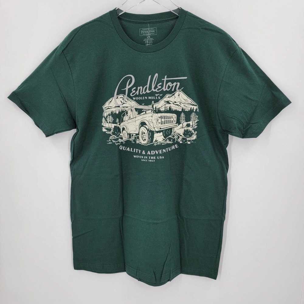Pendleton T Shirt Men's Large Off Road Trails Graphic Forrest Green White NEW